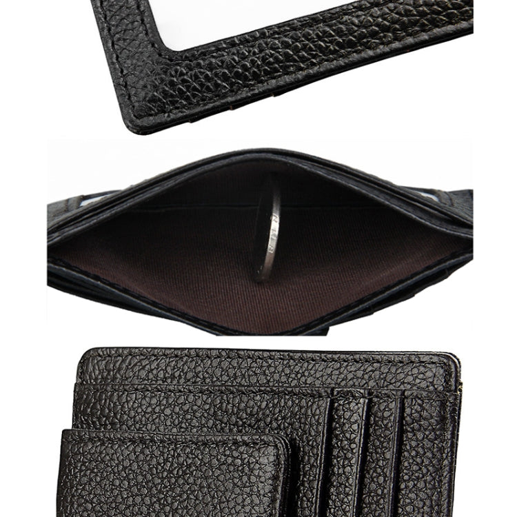 Cowhide หนังสีทึบผู้ถือบัตรกระเป๋าสตางค์ RFID บล็อกบัตรกระเป๋าป้องกันกรณีที่มี 3 ช่องเสียบการ์ดและกรอบรูปขนาด: 110 * 77 * 4 มม.