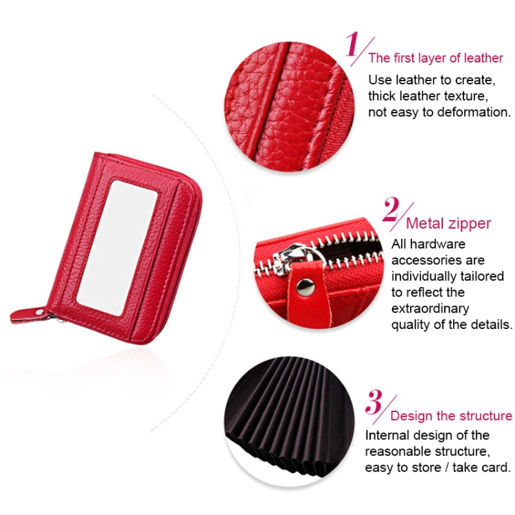 หนังวัวแท้สีทึบซิปแนวนอนผู้ถือบัตรกระเป๋าสตางค์ RFID บล็อกบัตรกระเป๋าป้องกันกรณีที่มีช่องเสียบการ์ด 12 ช่องขนาด: 11.5 * 7.5 ซม.