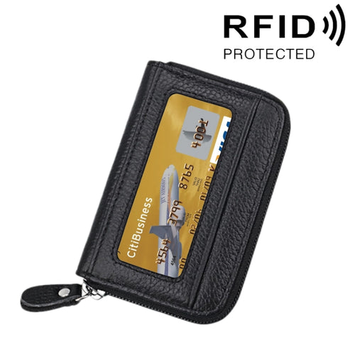 หนังวัวแท้สีทึบซิปแนวนอนผู้ถือบัตรกระเป๋าสตางค์ RFID บล็อกบัตรกระเป๋าป้องกันกรณีที่มีช่องเสียบการ์ด 12 ช่องขนาด: 11.5 * 7.5 ซม.