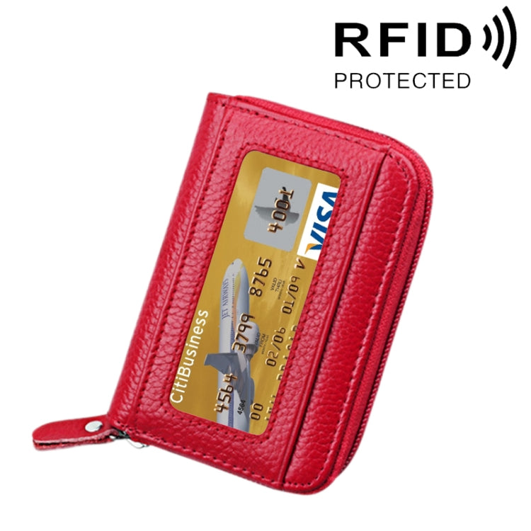 หนังวัวแท้สีทึบซิปแนวนอนผู้ถือบัตรกระเป๋าสตางค์ RFID บล็อกบัตรกระเป๋าป้องกันกรณีที่มีช่องเสียบการ์ด 12 ช่องขนาด: 11.5 * 7.5 ซม.