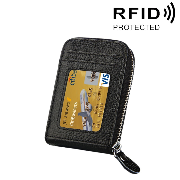 หนังวัวแท้สีทึบซิปแนวตั้งผู้ถือบัตรกระเป๋าสตางค์ RFID บล็อกบัตรกระเป๋าป้องกันกรณีที่มีช่องเสียบการ์ด 12 ช่องขนาด: 11.5 * 7.5 ซม.