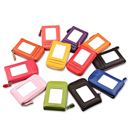หนังวัวแท้สีทึบซิปแนวตั้งผู้ถือบัตรกระเป๋าสตางค์ RFID บล็อกบัตรกระเป๋าป้องกันกรณีที่มีช่องเสียบการ์ด 12 ช่องขนาด: 11.5 * 7.5 ซม.
