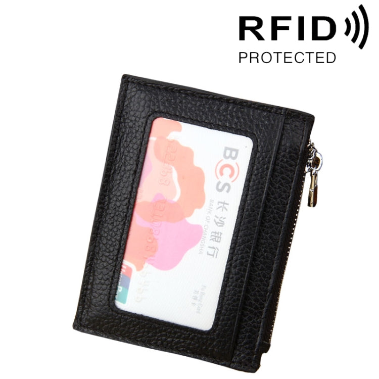 หนัง Cowhide สีทึบซิปผู้ถือบัตรกระเป๋าสตางค์ RFID ปิดกั้นบัตรกระเป๋าป้องกันกรณีกระเป๋าเงินเหรียญ, ขนาด: 11 * 8 * 1.5 ซม.