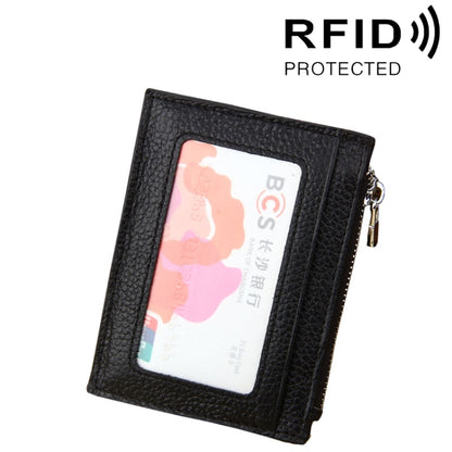 หนัง Cowhide สีทึบซิปผู้ถือบัตรกระเป๋าสตางค์ RFID ปิดกั้นบัตรกระเป๋าป้องกันกรณีกระเป๋าเงินเหรียญ, ขนาด: 11 * 8 * 1.5 ซม.