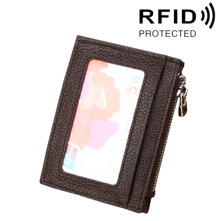 หนัง Cowhide สีทึบซิปผู้ถือบัตรกระเป๋าสตางค์ RFID ปิดกั้นบัตรกระเป๋าป้องกันกรณีกระเป๋าเงินเหรียญ, ขนาด: 11 * 8 * 1.5 ซม.