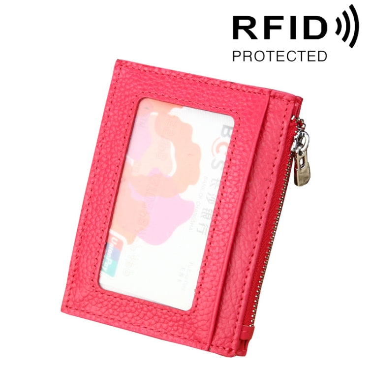 หนัง Cowhide สีทึบซิปผู้ถือบัตรกระเป๋าสตางค์ RFID ปิดกั้นบัตรกระเป๋าป้องกันกรณีกระเป๋าเงินเหรียญ, ขนาด: 11 * 8 * 1.5 ซม.