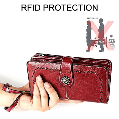 3556 คลัทช์กระเป๋าสตางค์ RFID ป้องกันแม่เหล็กมัลติฟังก์ชั่นความจุขนาดใหญ่ยาวสำหรับสุภาพสตรีพร้อมช่องเสียบการ์ด