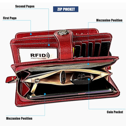 3555 คลัทช์กระเป๋าสตางค์ RFID ป้องกันแม่เหล็กมัลติฟังก์ชั่นความจุขนาดใหญ่ยาวสำหรับสุภาพสตรีพร้อมช่องเสียบการ์ด