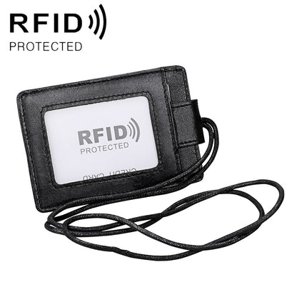 KB153 ผู้ถือบัตรหนัง RFID แบบป้องกันแม่เหล็กพร้อมป้ายบัตรประจำตัวพร้อมเชือกเส้นเล็ก
