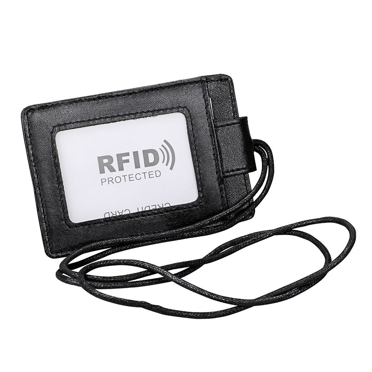 KB153 ผู้ถือบัตรหนัง RFID แบบป้องกันแม่เหล็กพร้อมป้ายบัตรประจำตัวพร้อมเชือกเส้นเล็ก