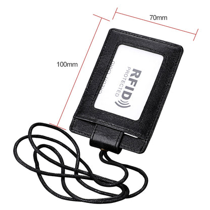 KB153 ผู้ถือบัตรหนัง RFID แบบป้องกันแม่เหล็กพร้อมป้ายบัตรประจำตัวพร้อมเชือกเส้นเล็ก