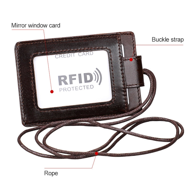 KB153 ผู้ถือบัตรหนัง RFID แบบป้องกันแม่เหล็กพร้อมป้ายบัตรประจำตัวพร้อมเชือกเส้นเล็ก
