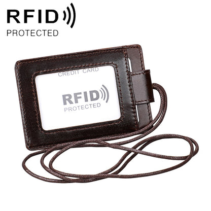 KB153 ผู้ถือบัตรหนัง RFID แบบป้องกันแม่เหล็กพร้อมป้ายบัตรประจำตัวพร้อมเชือกเส้นเล็ก