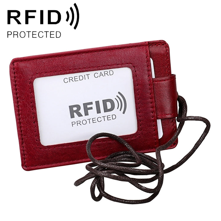 KB153 ผู้ถือบัตรหนัง RFID แบบป้องกันแม่เหล็กพร้อมป้ายบัตรประจำตัวพร้อมเชือกเส้นเล็ก