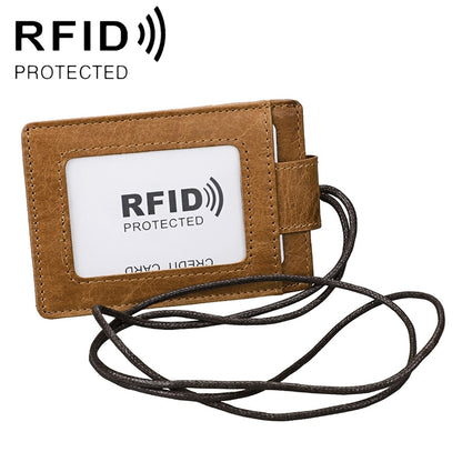 KB153 ผู้ถือบัตรหนัง RFID แบบป้องกันแม่เหล็กพร้อมป้ายบัตรประจำตัวพร้อมเชือกเส้นเล็ก