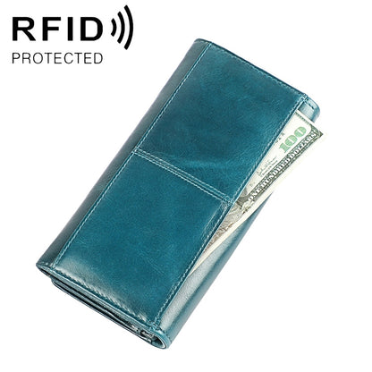 3559 Antimagnetic RFID Multi-function Zipper Retro Top-grain Leather Lady กระเป๋าสตางค์