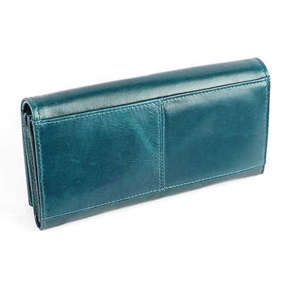 3559 Antimagnetic RFID Multi-function Zipper Retro Top-grain Leather Lady กระเป๋าสตางค์