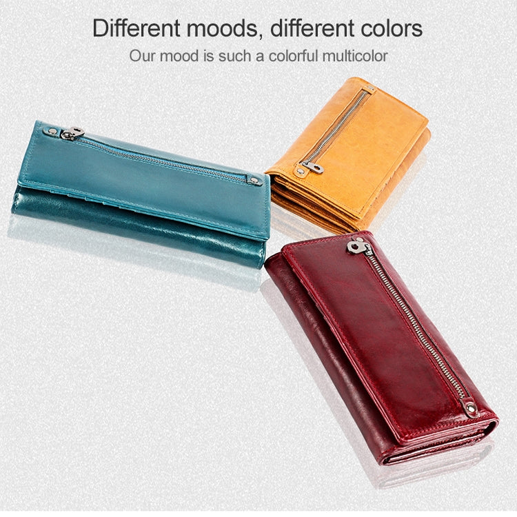 3559 Antimagnetic RFID Multi-function Zipper Retro Top-grain Leather Lady กระเป๋าสตางค์