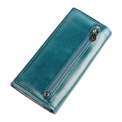 3559 Antimagnetic RFID Multi-function Zipper Retro Top-grain Leather Lady กระเป๋าสตางค์