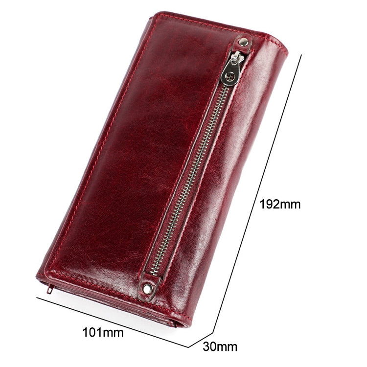 3559 Antimagnetic RFID Multi-function Zipper Retro Top-grain Leather Lady กระเป๋าสตางค์