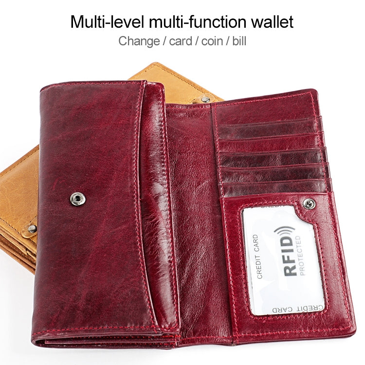 3559 Antimagnetic RFID Multi-function Zipper Retro Top-grain Leather Lady กระเป๋าสตางค์