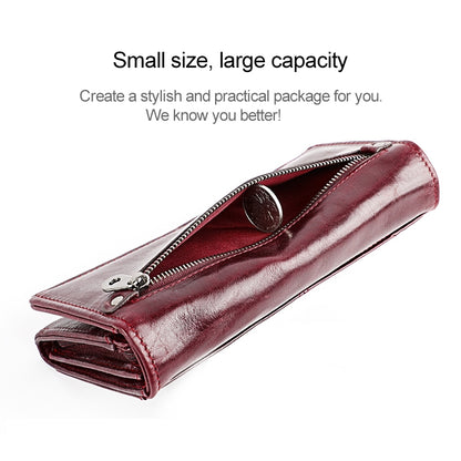3559 Antimagnetic RFID Multi-function Zipper Retro Top-grain Leather Lady กระเป๋าสตางค์