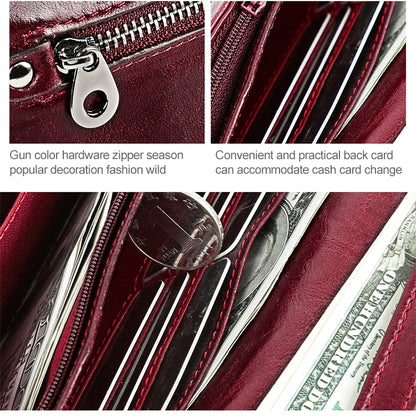3559 Antimagnetic RFID Multi-function Zipper Retro Top-grain Leather Lady กระเป๋าสตางค์