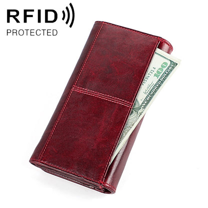 3559 Antimagnetic RFID Multi-function Zipper Retro Top-grain Leather Lady กระเป๋าสตางค์