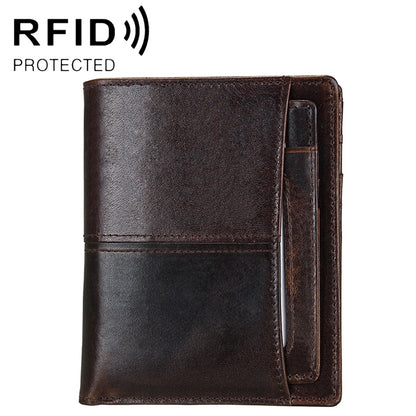 8232 Antimagnetic RFID Men Oil Wax Leather Wallet พร้อมที่ใส่การ์ดแบบถอดออกได้, 8232