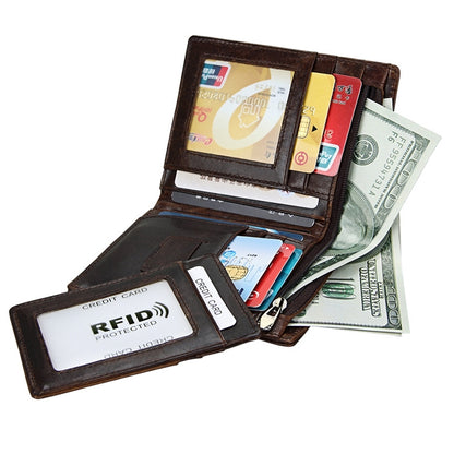 8232 Antimagnetic RFID Men Oil Wax Leather Wallet พร้อมที่ใส่การ์ดแบบถอดออกได้, 8232