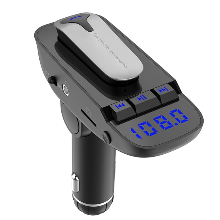 ER9 2 in 1 แฮนด์ฟรีชุดอุปกรณ์ติดรถยนต์ชุดหูฟังไร้สาย Bluetooth Dual USB Charger เครื่องส่งสัญญาณ FM MP3 เครื่องเล่นเพลง, ER9