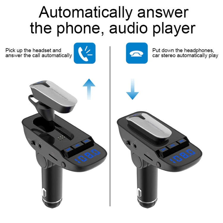 ER9 2 in 1 แฮนด์ฟรีชุดอุปกรณ์ติดรถยนต์ชุดหูฟังไร้สาย Bluetooth Dual USB Charger เครื่องส่งสัญญาณ FM MP3 เครื่องเล่นเพลง, ER9