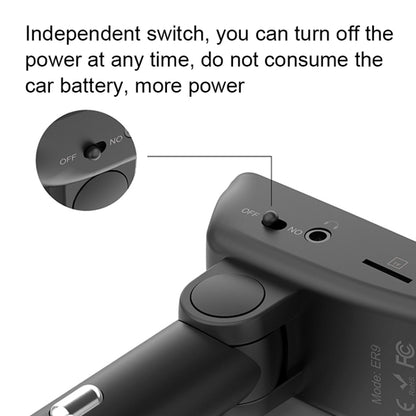 ER9 2 in 1 แฮนด์ฟรีชุดอุปกรณ์ติดรถยนต์ชุดหูฟังไร้สาย Bluetooth Dual USB Charger เครื่องส่งสัญญาณ FM MP3 เครื่องเล่นเพลง, ER9