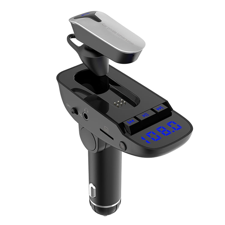 ER9 2 in 1 แฮนด์ฟรีชุดอุปกรณ์ติดรถยนต์ชุดหูฟังไร้สาย Bluetooth Dual USB Charger เครื่องส่งสัญญาณ FM MP3 เครื่องเล่นเพลง, ER9