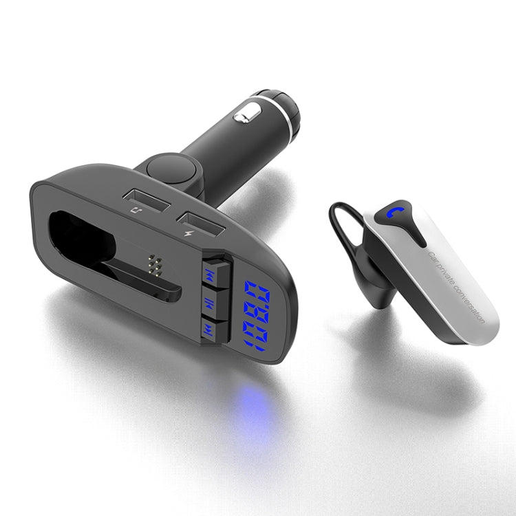 ER9 2 in 1 แฮนด์ฟรีชุดอุปกรณ์ติดรถยนต์ชุดหูฟังไร้สาย Bluetooth Dual USB Charger เครื่องส่งสัญญาณ FM MP3 เครื่องเล่นเพลง, ER9