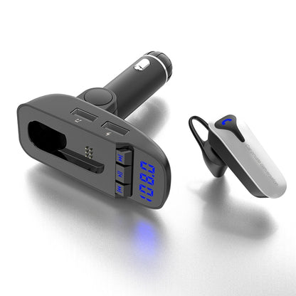 ER9 2 in 1 แฮนด์ฟรีชุดอุปกรณ์ติดรถยนต์ชุดหูฟังไร้สาย Bluetooth Dual USB Charger เครื่องส่งสัญญาณ FM MP3 เครื่องเล่นเพลง, ER9