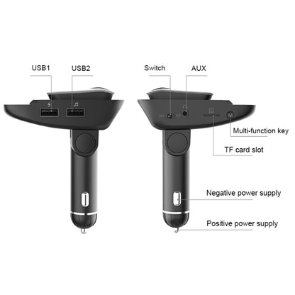 ER9 2 in 1 แฮนด์ฟรีชุดอุปกรณ์ติดรถยนต์ชุดหูฟังไร้สาย Bluetooth Dual USB Charger เครื่องส่งสัญญาณ FM MP3 เครื่องเล่นเพลง, ER9