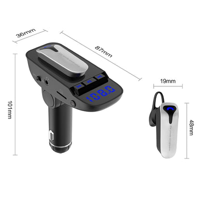 ER9 2 in 1 แฮนด์ฟรีชุดอุปกรณ์ติดรถยนต์ชุดหูฟังไร้สาย Bluetooth Dual USB Charger เครื่องส่งสัญญาณ FM MP3 เครื่องเล่นเพลง, ER9