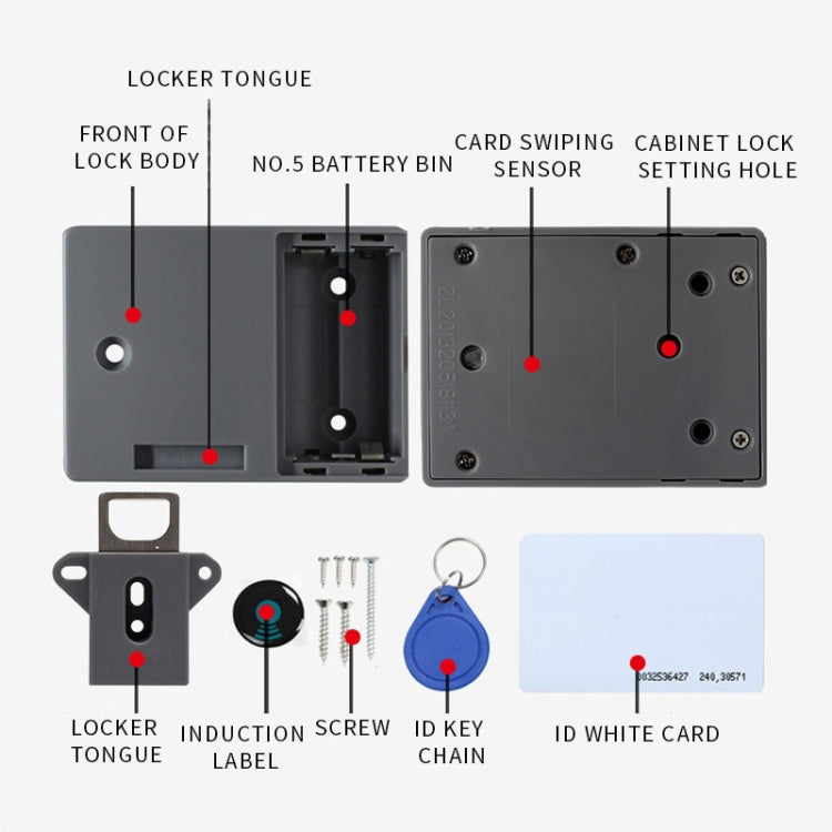 T3 ABS ล็อคการเหนี่ยวนำบัตรแม่เหล็กที่มองไม่เห็นล็อคประตูตู้เดียว, Single, Single Open Cabinet Door