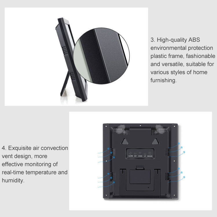 TS-8608 นาฬิกาหน้าจอขนาดใหญ่มัลติฟังก์ชั่นเครื่องวัดอุณหภูมิความคิดสร้างสรรค์ในครัวเรือนเครื่องวัดความชื้นสัมพัทธ์, TS-8608