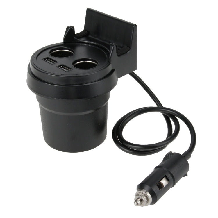 5V 1A + 2.4A พอร์ต USB สองพอร์ตและช่องเสียบที่จุดบุหรี่ในรถยนต์สองช่องที่ชาร์จไฟในรถพร้อมฟังก์ชั่นผู้ถือ, 5V 1A+2.4A