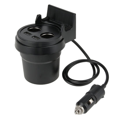 5V 1A + 2.4A พอร์ต USB สองพอร์ตและช่องเสียบที่จุดบุหรี่ในรถยนต์สองช่องที่ชาร์จไฟในรถพร้อมฟังก์ชั่นผู้ถือ, 5V 1A+2.4A
