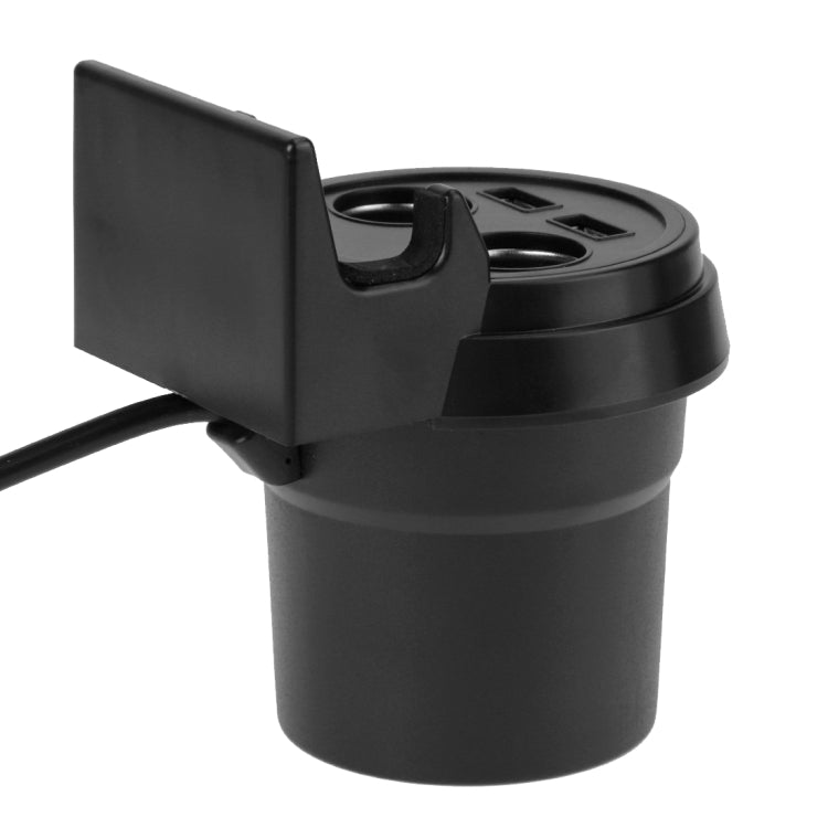 5V 1A + 2.4A พอร์ต USB สองพอร์ตและช่องเสียบที่จุดบุหรี่ในรถยนต์สองช่องที่ชาร์จไฟในรถพร้อมฟังก์ชั่นผู้ถือ, 5V 1A+2.4A