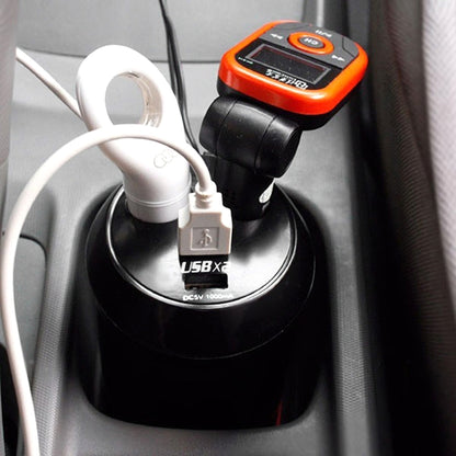 5V 1A + 2.4A พอร์ต USB สองพอร์ตและช่องเสียบที่จุดบุหรี่ในรถยนต์สองช่องที่ชาร์จไฟในรถพร้อมฟังก์ชั่นผู้ถือ, 5V 1A+2.4A