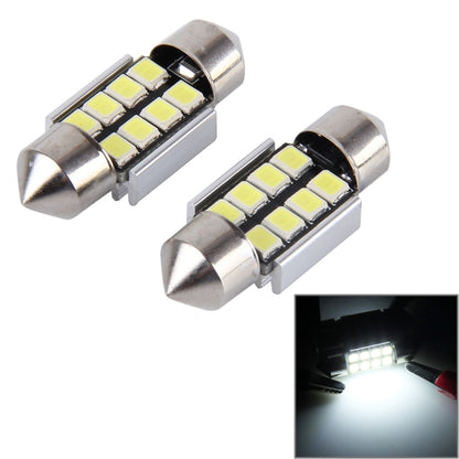 2 ชิ้น 31 มิลลิเมตรพู่ห้อย 3 วัตต์ 300LM แสงสีขาว 8 LED 3528 SMD Canbus โคมไฟอ่านหนังสือรถยนต์ที่ปราศจากข้อผิดพลาด DC 12, 31mm