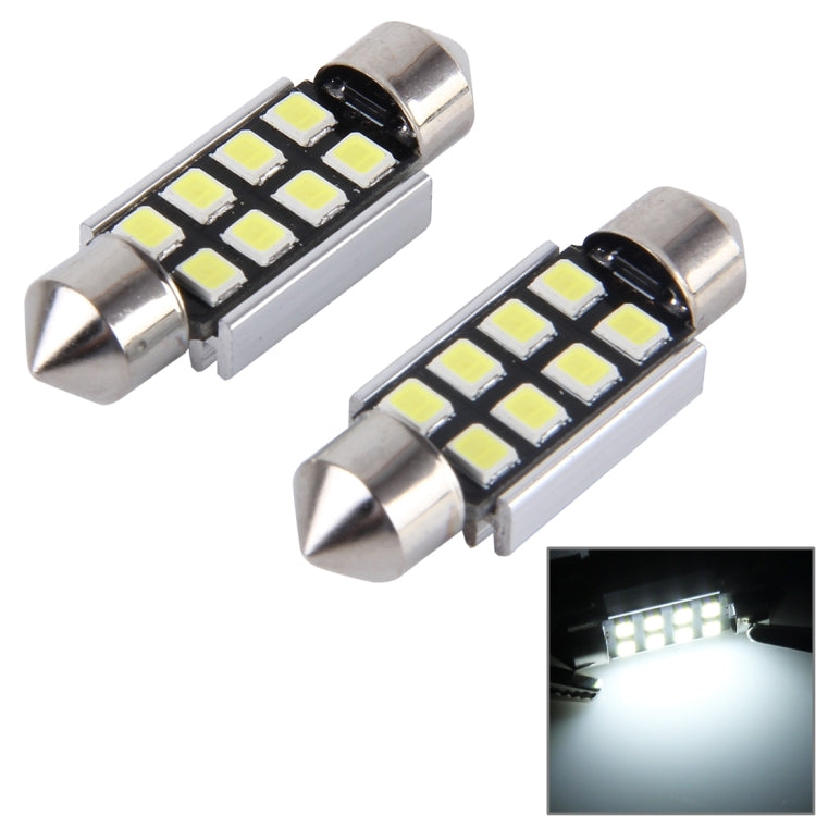 2 ชิ้น 41 มิลลิเมตรพู่ห้อย 3 วัตต์ 300LM แสงสีขาว 8 LED 3528 SMD Canbus โคมไฟอ่านหนังสือรถยนต์ที่ปราศจากข้อผิดพลาด DC 12, 41mm