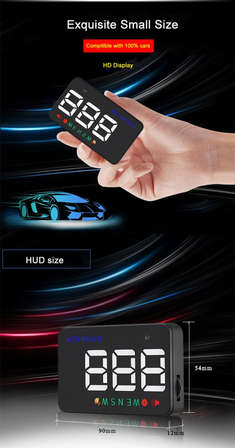 Geyiren A5 HUD 3.5 นิ้วรถ Head Up Display พร้อมระบบ GPS, จอแสดงผลสองโหมด, เซนเซอร์ตรวจจับแสง, ความเร็ว KM/h MPH, เข็มทิศ, สัญญาณเตือนความเร็ว, A5(Black), A5 (Green Light)