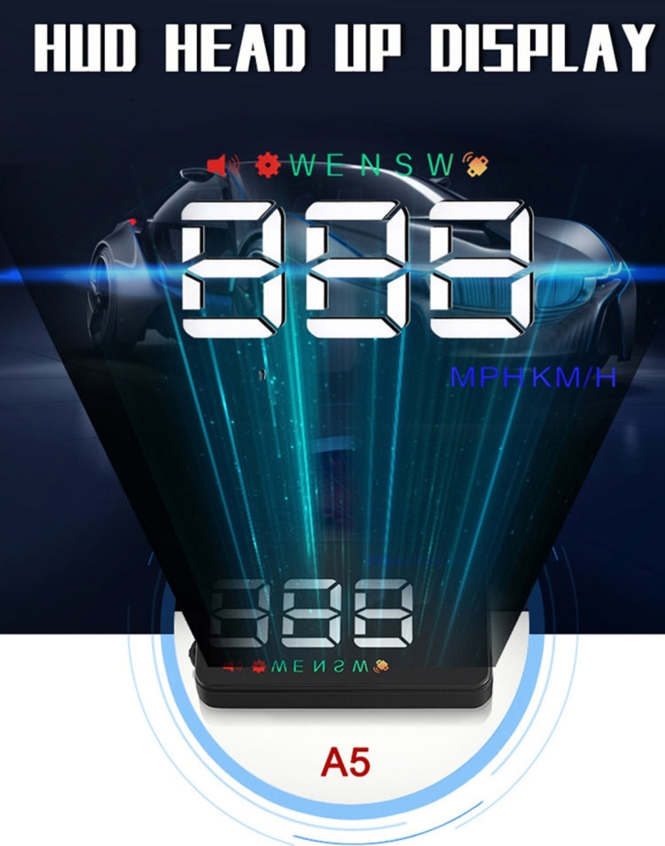 Geyiren A5 HUD 3.5 นิ้วรถ Head Up Display พร้อมระบบ GPS, จอแสดงผลสองโหมด, เซนเซอร์ตรวจจับแสง, ความเร็ว KM/h MPH, เข็มทิศ, สัญญาณเตือนความเร็ว, A5(Black), A5 (Green Light)