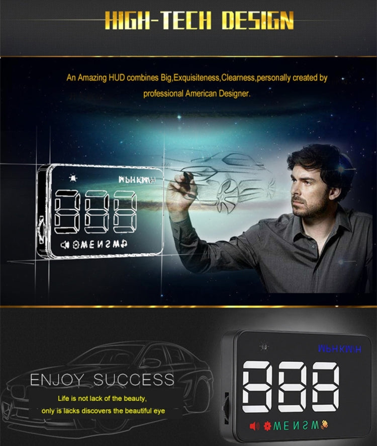 Geyiren A5 HUD 3.5 นิ้วรถ Head Up Display พร้อมระบบ GPS, จอแสดงผลสองโหมด, เซนเซอร์ตรวจจับแสง, ความเร็ว KM/h MPH, เข็มทิศ, สัญญาณเตือนความเร็ว, A5(Black), A5 (Green Light)