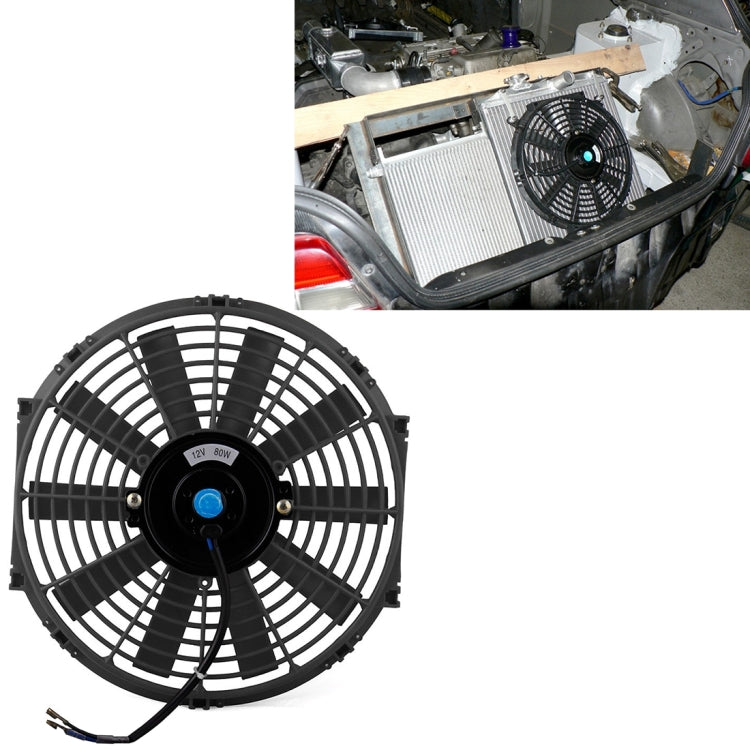 12V 80W 12 นิ้วพัดลมระบายความร้อน High-power ดัดแปลงถังพัดลมพัดลมระบายความร้อนที่มีประสิทธิภาพพัดลมอัตโนมัติ mini Air Conditioner สำหรับรถยนต์, 12 inch (Black)